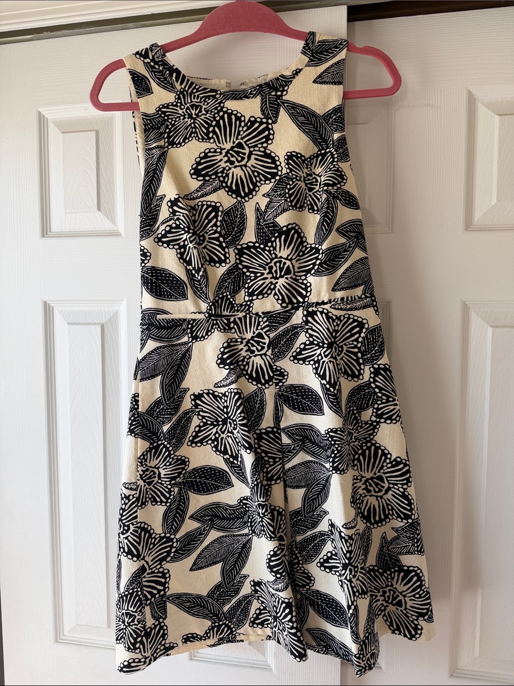 J. Crew Black Floral Print on Cream Sleeveless Mini Dress
